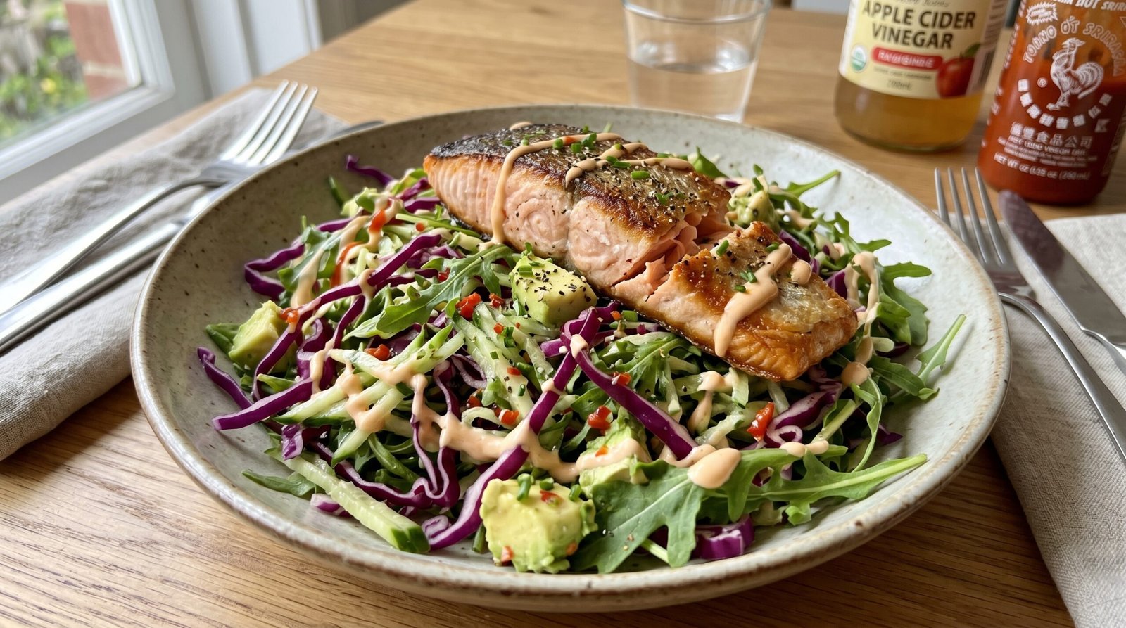 Low FODMAP Spicy Salope Slaw with Salmon