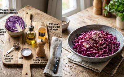 Low FODMAP crunchy red cabbage coleslaw with caraway seeds